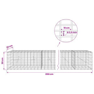 Γκαμπιόν με σύρμα 3,5 mm και πλέγμα 5x10 cm 850x20x50 εκ - Pakobazaar