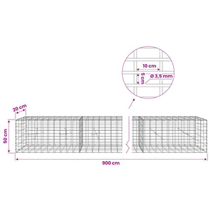 Γκαμπιόν με σύρμα 3,5 mm και πλέγμα 5x10 cm 900x20x50 εκ - Pakobazaar