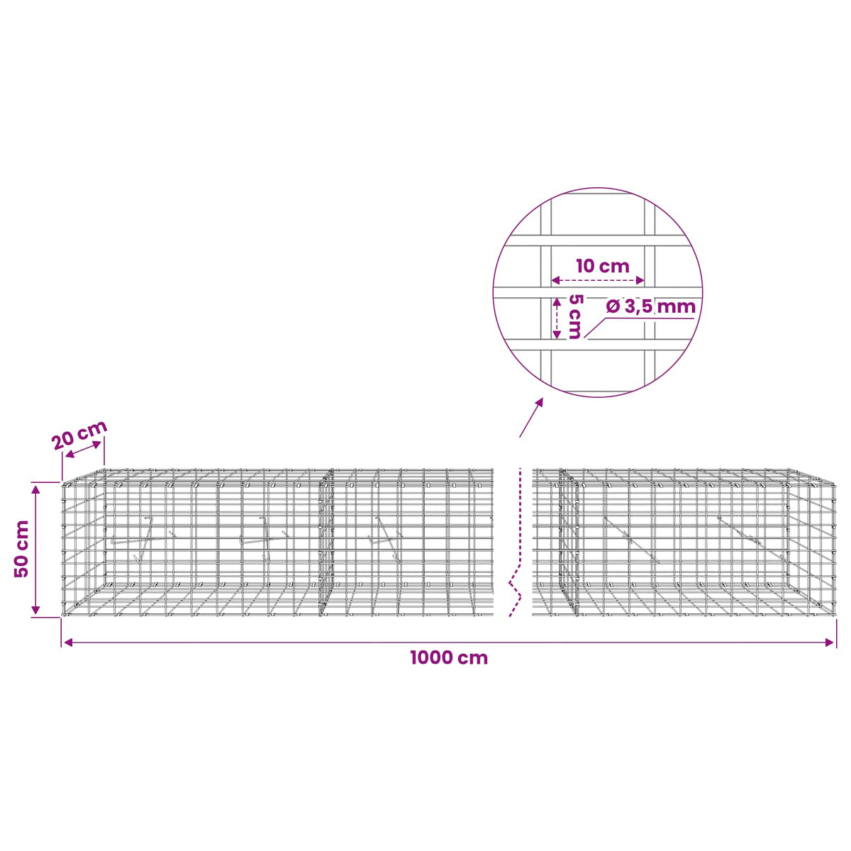 Γκαμπιόν με σύρμα 3,5 mm και πλέγμα 5x10 cm 1000x20x50 εκ