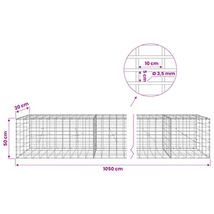 Γκαμπιόν με σύρμα 3,5 mm και πλέγμα 5x10 cm 1050x20x50 εκ - Pakobazaar