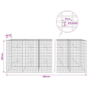 Γκαμπιόν με σύρμα 3,5 mm και πλέγμα 5x10 cm 350x20x100 εκ - Pakobazaar