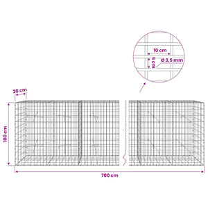 Γκαμπιόν με σύρμα 3,5 mm και πλέγμα 5x10 cm 700x20x100 εκ