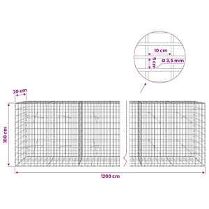 Γκαμπιόν με σύρμα 3,5 mm και πλέγμα 5x10 cm 1200x20x100 εκ - Pakobazaar