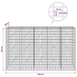 Γκαμπιόν με σύρμα 3,5 mm και πλέγμα 5x10 cm 250x20x150 εκ. - Pakobazaar