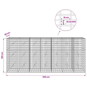 Γκαμπιόν με σύρμα 3,5 mm και πλέγμα 5x10 cm 350x20x150 εκ