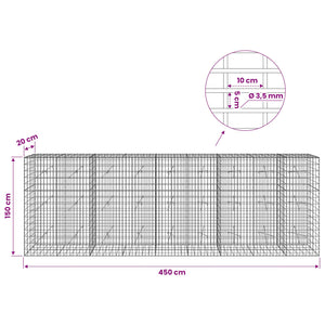 Γκαμπιόν με σύρμα 3,5 mm και πλέγμα 5x10 cm 450x20x150 εκ - Pakobazaar