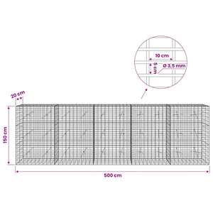 Γκαμπιόν με σύρμα 3,5 mm και πλέγμα 5x10 cm 500x20x150 εκ