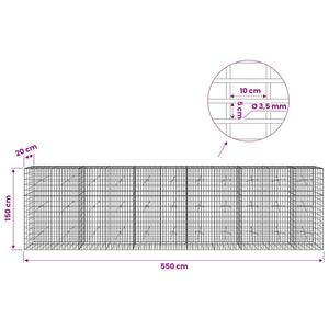 Γκαμπιόν με σύρμα 3,5 mm και πλέγμα 5x10 cm 550x20x150 εκ