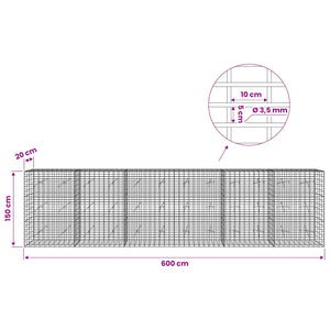 Γκαμπιόν με σύρμα 3,5 mm και πλέγμα 5x10 cm 600x20x150 εκ - Pakobazaar