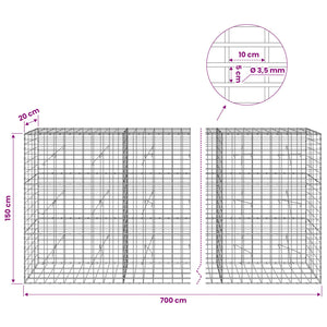 Γκαμπιόν με σύρμα 3,5 mm και πλέγμα 5x10 cm 700x20x150 εκ - Pakobazaar