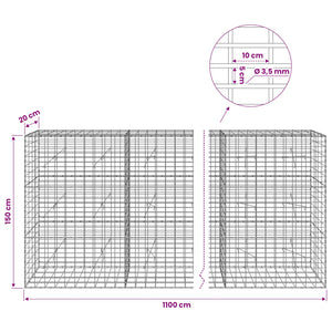 Γκαμπιόν με σύρμα 3,5 mm και πλέγμα 5x10 cm 1100x20x150 εκ - Pakobazaar