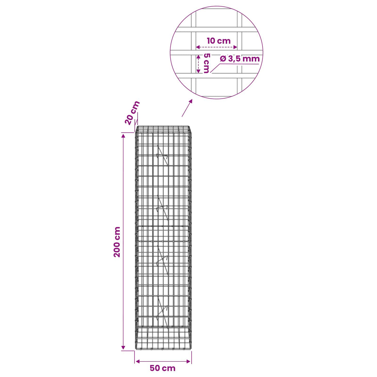 Γκαμπιόν με σύρμα 3,5 mm και πλέγμα 5x10 cm 50x20x200 εκ