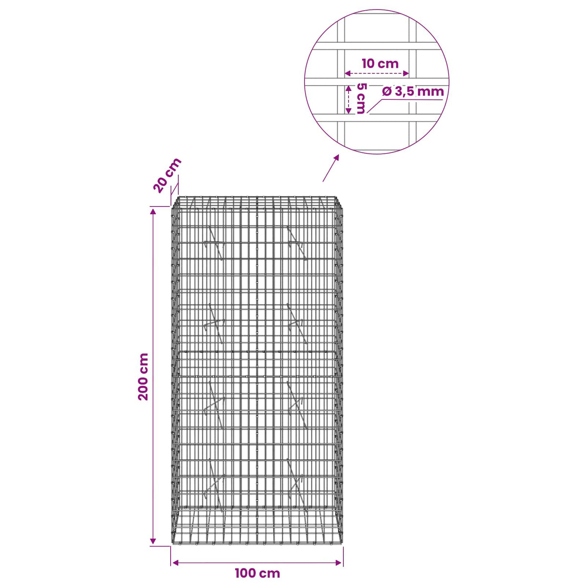 Γκαμπιόν με σύρμα 3,5 mm και πλέγμα 5x10 cm 100x20x200 εκ