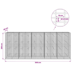 Γκαμπιόν με σύρμα 3,5 mm και πλέγμα 5x10 cm 500x20x200 εκ