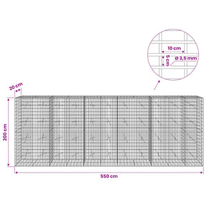 Γκαμπιόν με σύρμα 3,5 mm και πλέγμα 5x10 cm 550x20x200 εκ - Pakobazaar