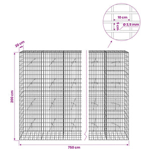 Γκαμπιόν με σύρμα 3,5 mm και πλέγμα 5x10 cm 750x20x200 εκ - Pakobazaar