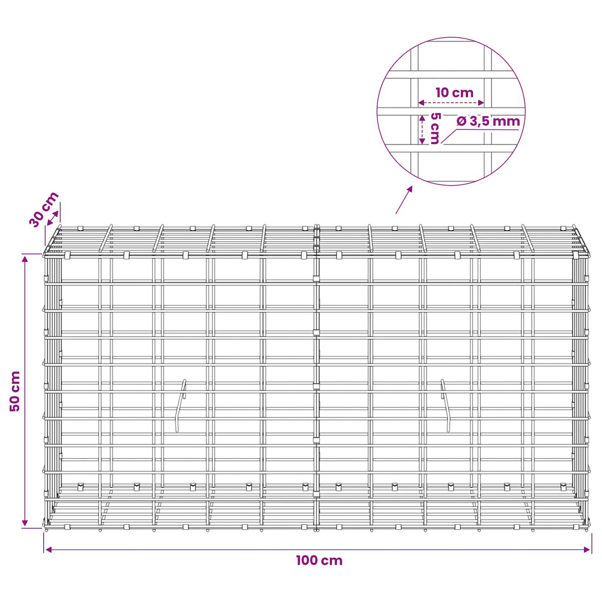 Γκαμπιόν με σύρμα 3,5 mm και πλέγμα 5x10 cm 100x30x50 εκ - Pakobazaar