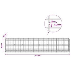 Γκαμπιόν με σύρμα 3,5 mm και πλέγμα 5x10 cm 250x30x50 εκ - Pakobazaar