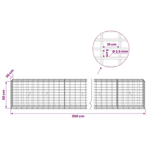 Γκαμπιόν με σύρμα 3,5 mm και πλέγμα 5x10 cm 950x30x50 εκ. - Pakobazaar