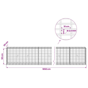 Γκαμπιόν με σύρμα 3,5 mm και πλέγμα 5x10 cm 1050x30x50 εκ - Pakobazaar