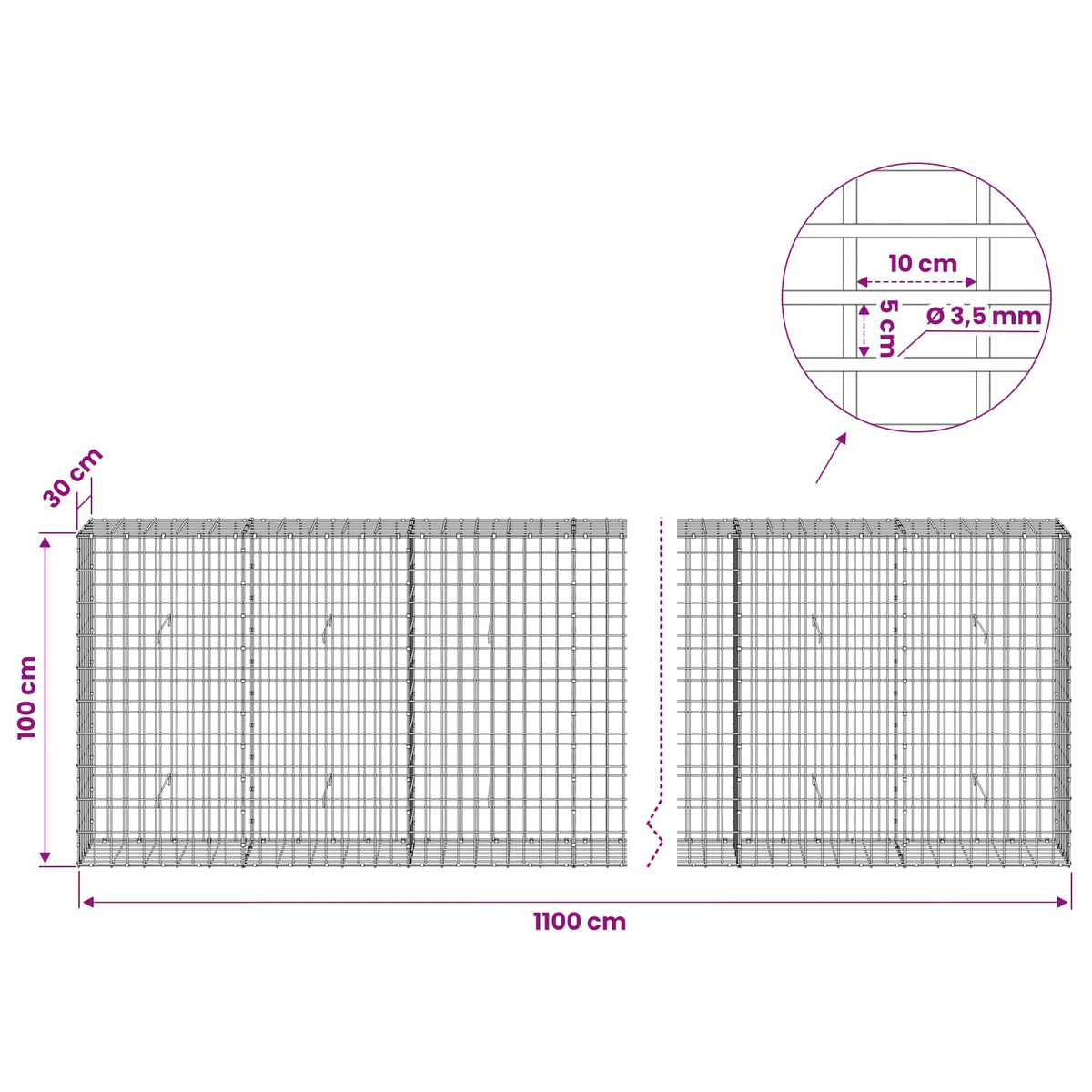 Γκαμπιόν με σύρμα 3,5 mm και πλέγμα 5x10 cm 1100x30x100 εκ