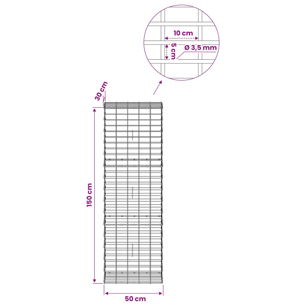 Γκαμπιόν με σύρμα 3,5 mm και πλέγμα 5x10 cm 50x30x150 εκ