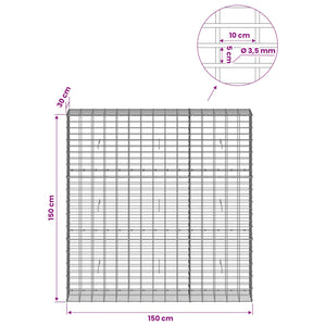 Γκαμπιόν με σύρμα 3,5 mm και πλέγμα 5x10 cm 150x30x150 εκ