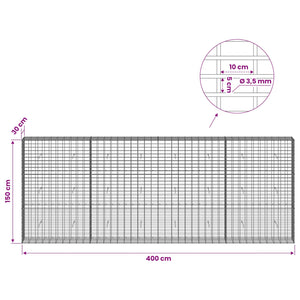 Γκαμπιόν με σύρμα 3,5 mm και πλέγμα 5x10 cm 400x30x150 εκ - Pakobazaar
