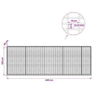 Γκαμπιόν με σύρμα 3,5 mm και πλέγμα 5x10 cm 450x30x150 εκ