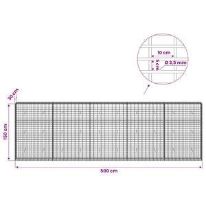 Γκαμπιόν με σύρμα 3,5 mm και πλέγμα 5x10 cm 500x30x150 εκ - Pakobazaar