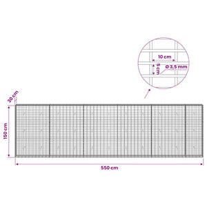 Γκαμπιόν με σύρμα 3,5 mm και πλέγμα 5x10 cm 550x30x150 εκ