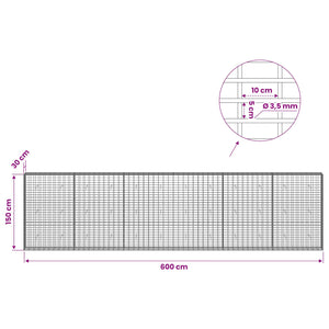 Γκαμπιόν με σύρμα 3,5 mm και πλέγμα 5x10 cm 600x30x150 εκ - Pakobazaar