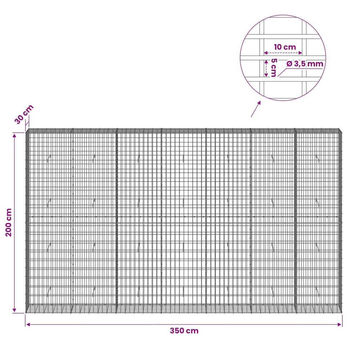 Γκαμπιόν με σύρμα 3,5 mm και πλέγμα 5x10 cm 350x30x200 εκ