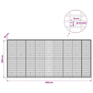 Γκαμπιόν με σύρμα 3,5 mm και πλέγμα 5x10 cm 450x30x200 εκ - Pakobazaar