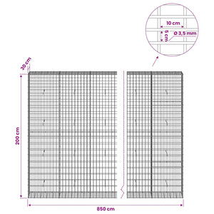 Γκαμπιόν με σύρμα 3,5 mm και πλέγμα 5x10 cm 850x30x200 εκ