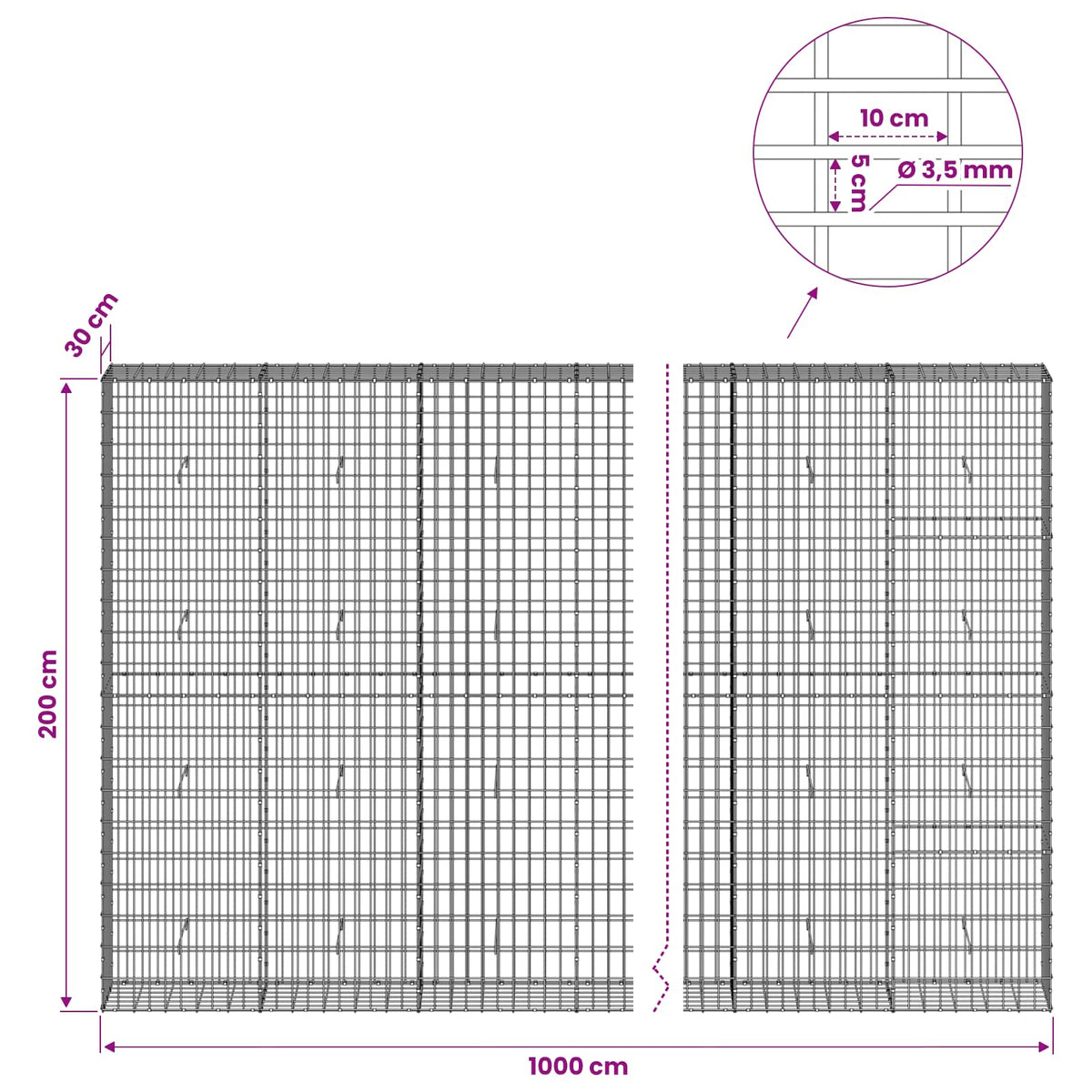 Γκαμπιόν με σύρμα 3,5 mm και πλέγμα 5x10 cm 1000x30x200 εκ