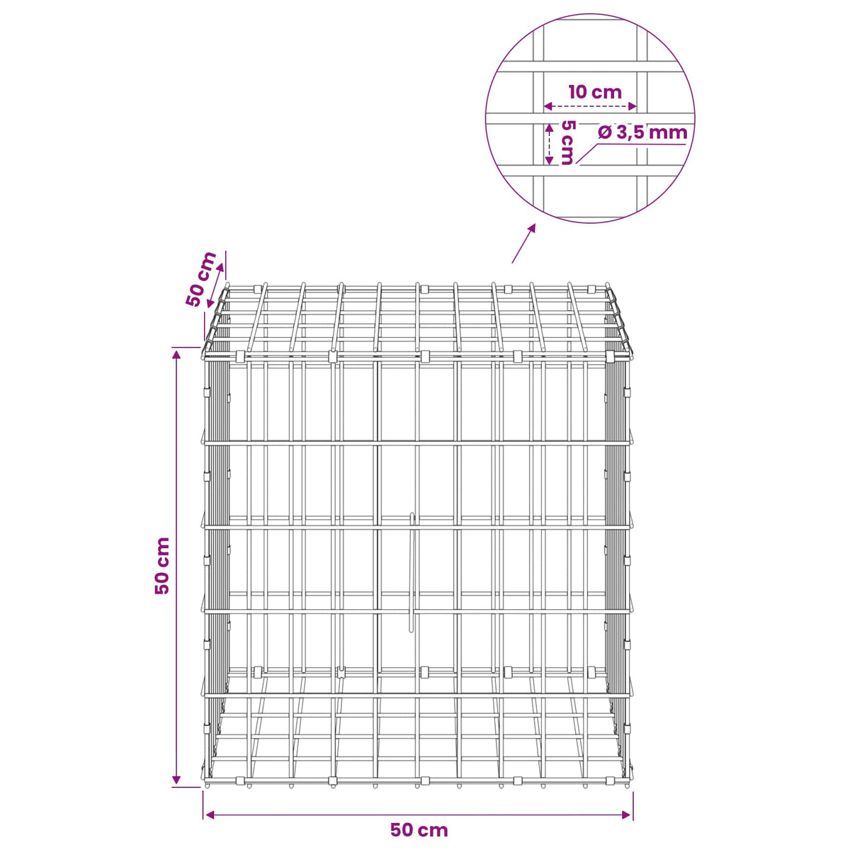 Γκαμπιόν με σύρμα 3,5 mm και πλέγμα 5x10 cm 50x50x50 εκ. - Pakobazaar