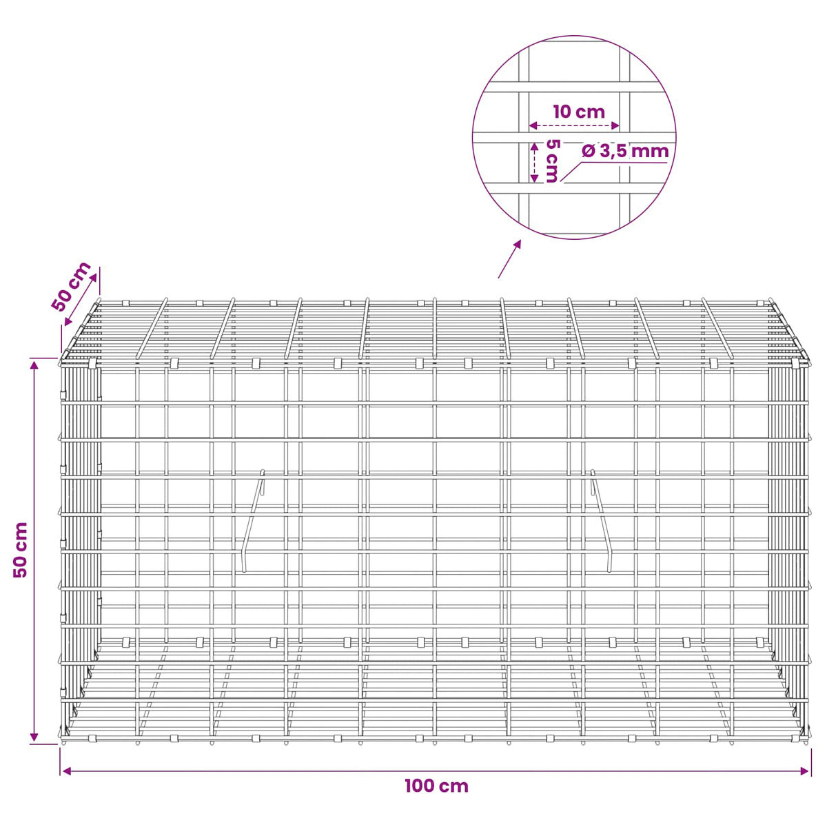 Γκαμπιόν με σύρμα 3,5 mm και πλέγμα 5x10 cm 100x50x50 εκ - Pakobazaar
