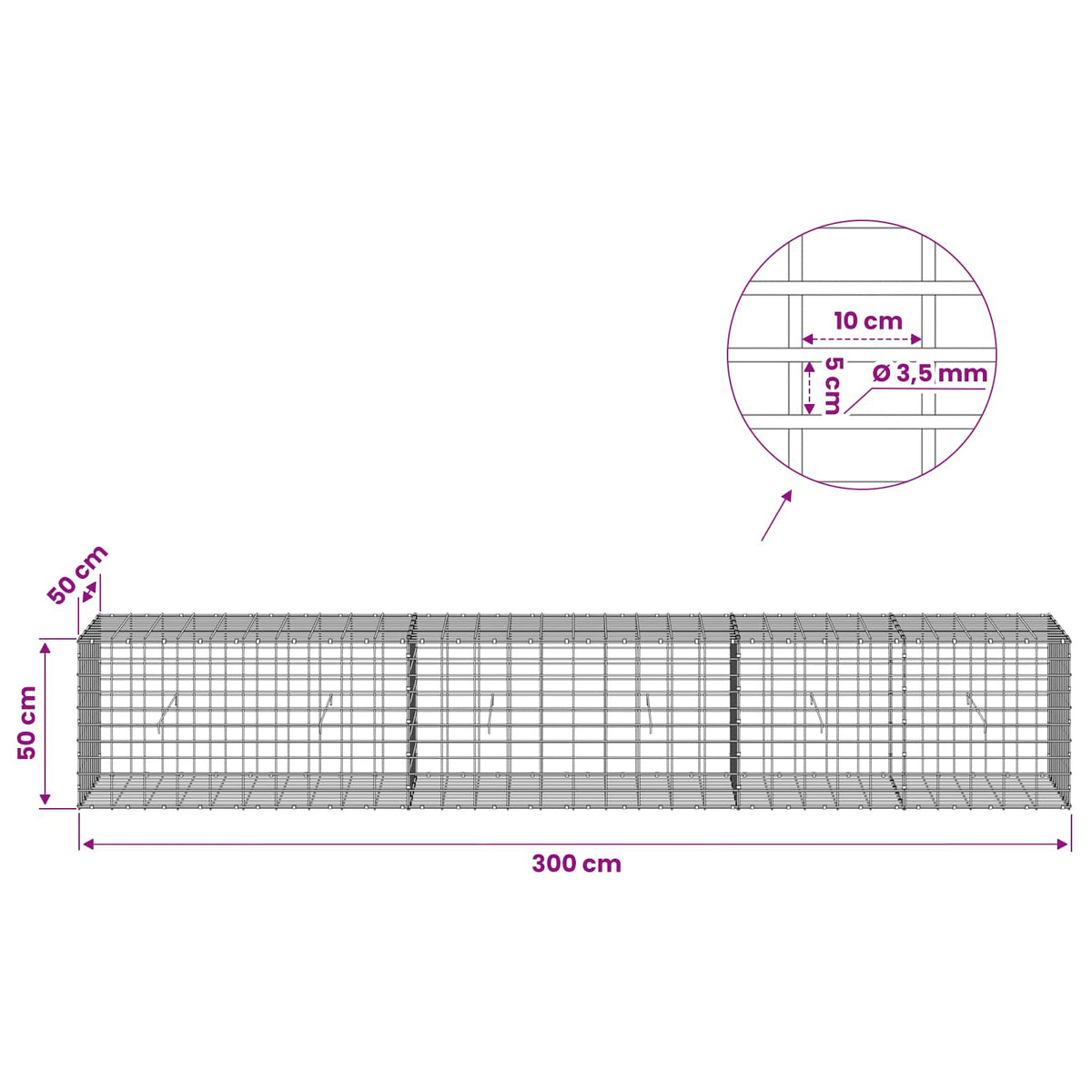 Γκαμπιόν με σύρμα 3,5 mm και πλέγμα 5x10 cm 300x50x50 εκ - Pakobazaar