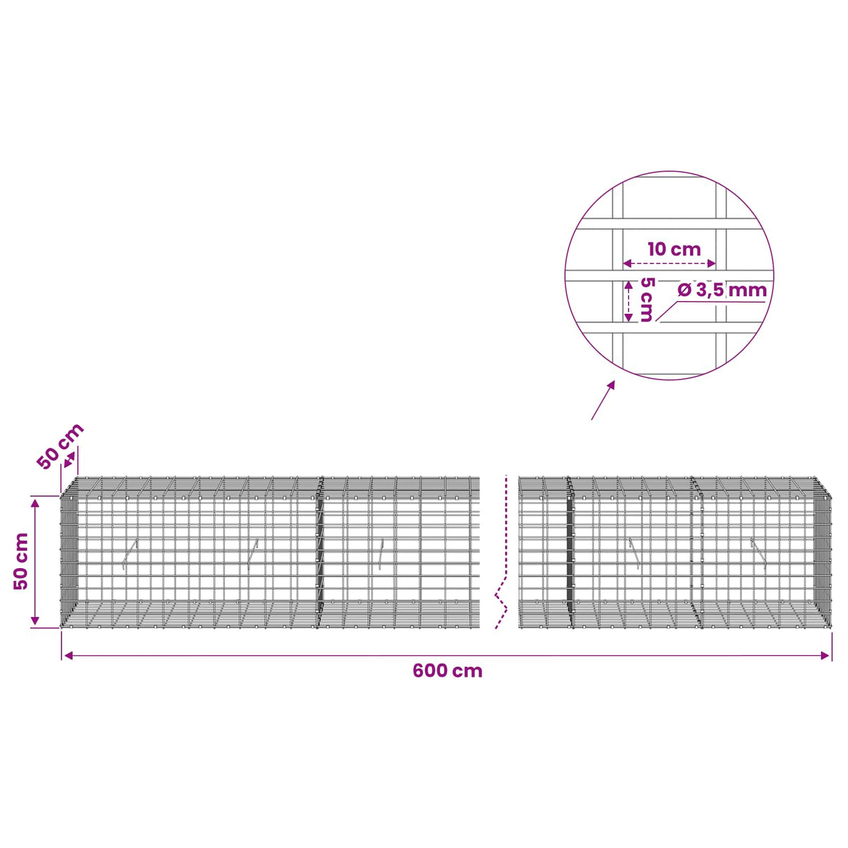 Γκαμπιόν με σύρμα 3,5 mm και πλέγμα 5x10 cm 600x50x50 εκ - Pakobazaar