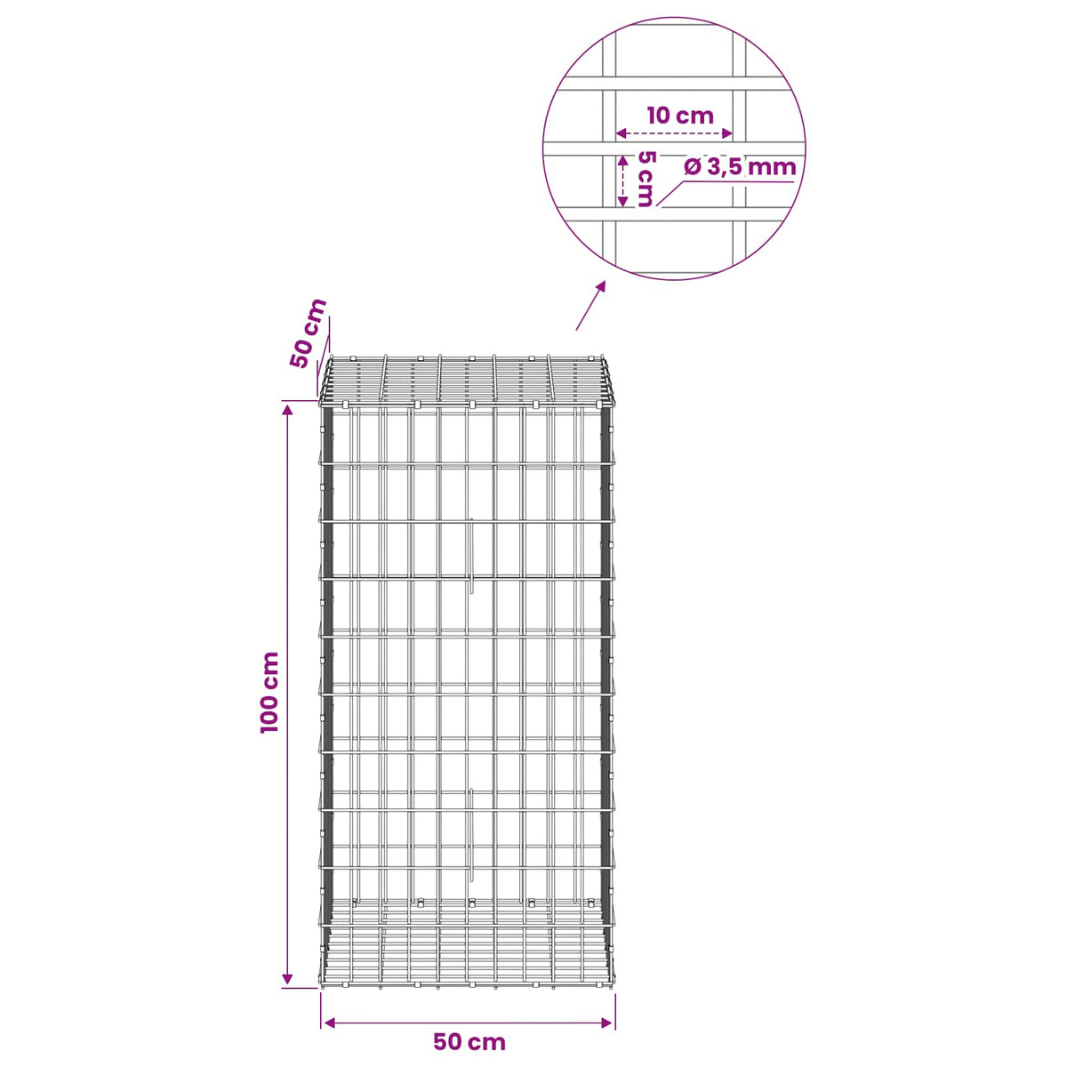 Γκαμπιόν με σύρμα 3,5 mm και πλέγμα 5x10 cm 50x50x100 εκ - Pakobazaar