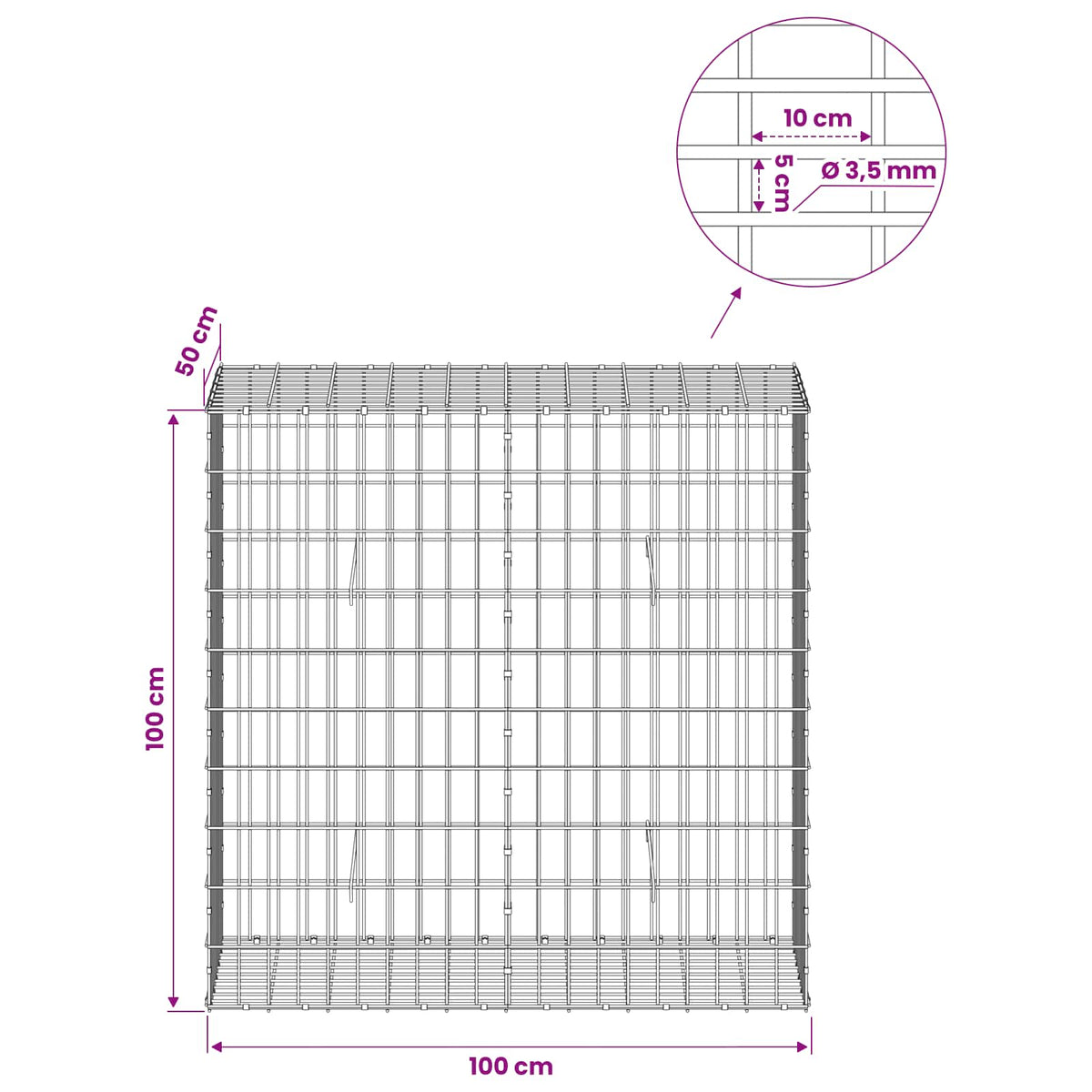 Γκαμπιόν με σύρμα 3,5 mm και πλέγμα 5x10 cm 100x50x100 εκ - Pakobazaar