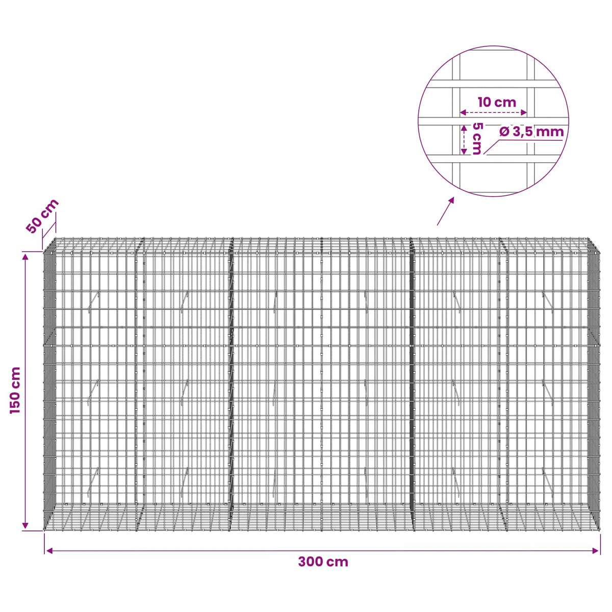 Γκαμπιόν με σύρμα 3,5 mm και πλέγμα 5x10 cm 300x50x150 εκ. - Pakobazaar