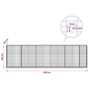 Γκαμπιόν με σύρμα 3,5 mm και πλέγμα 5x10 cm 550x50x150 εκ. - Pakobazaar