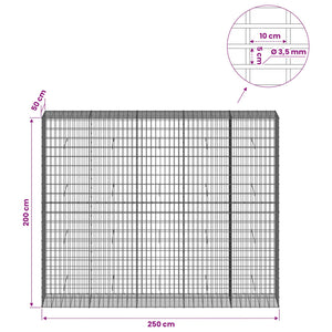 Γκαμπιόν με σύρμα 3,5 mm και πλέγμα 5x10 cm 250x50x200 εκ. - Pakobazaar