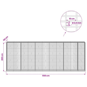 Γκαμπιόν με σύρμα 3,5 mm και πλέγμα 5x10 cm 550x50x200 εκ.