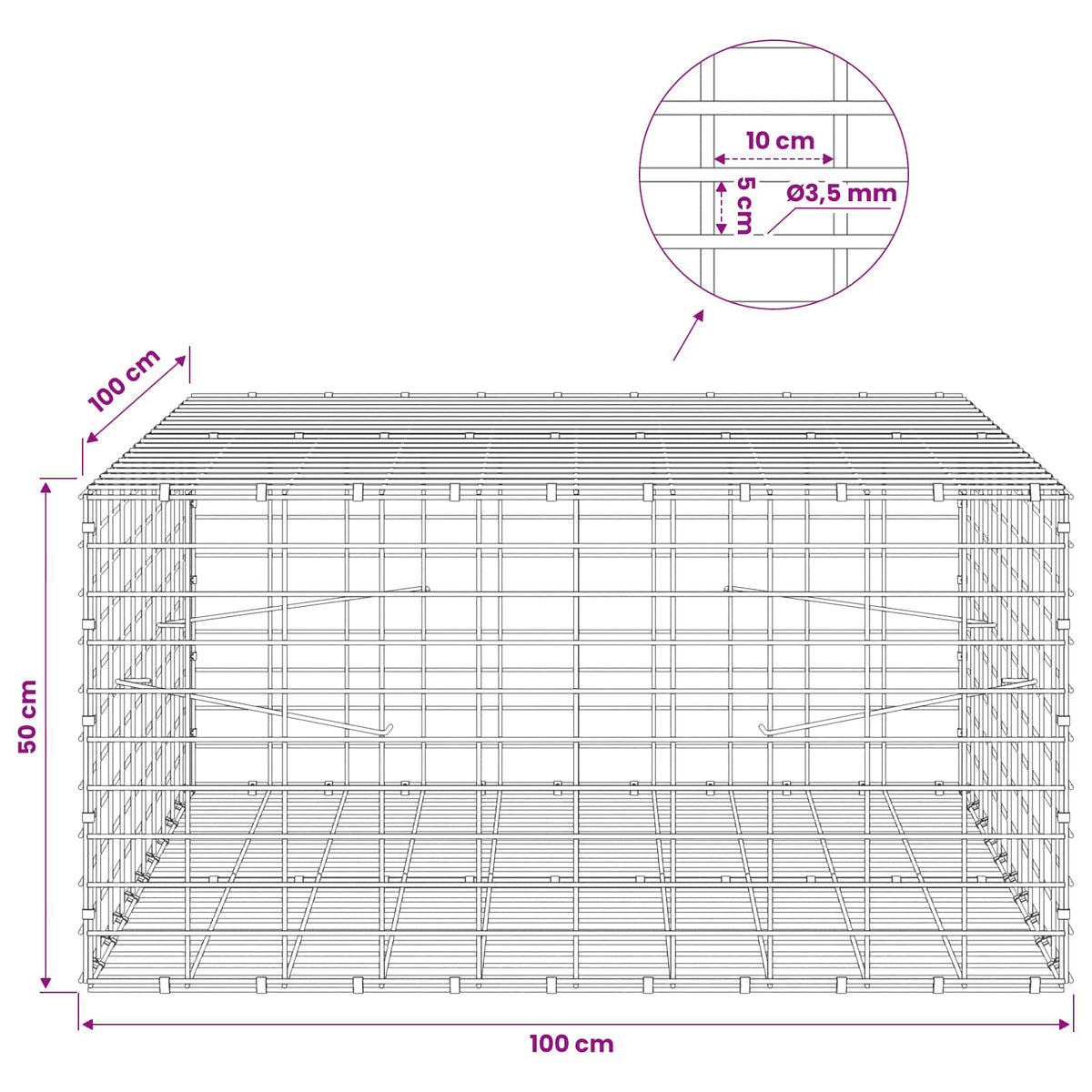Γκαμπιόν με σύρμα 3,5 mm και πλέγμα 5x10 cm 100x100x50 εκ - Pakobazaar