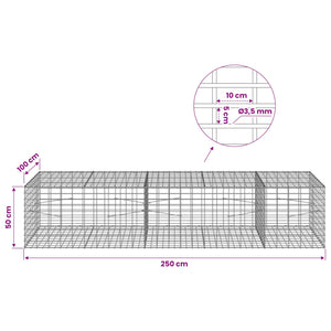Γκαμπιόν με σύρμα 3,5 mm και πλέγμα 5x10 cm 250x100x50 εκ.