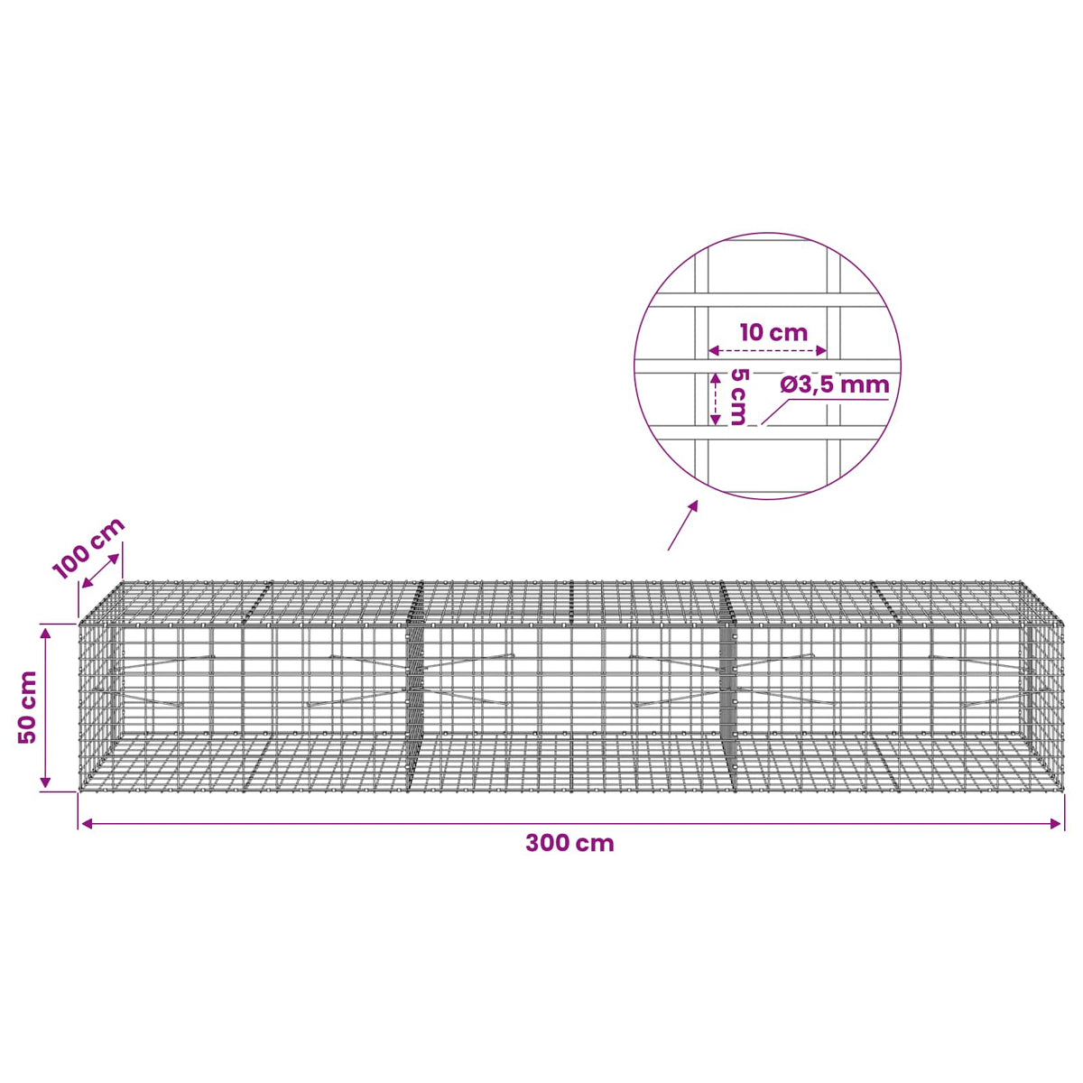 Γκαμπιόν με σύρμα 3,5 mm και πλέγμα 5x10 cm 300x100x50 εκ - Pakobazaar