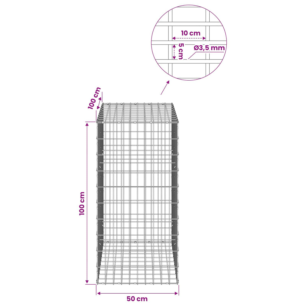 Γκαμπιόν με σύρμα 3,5 mm και πλέγμα 5x10 cm 50x100x100 εκ - Pakobazaar